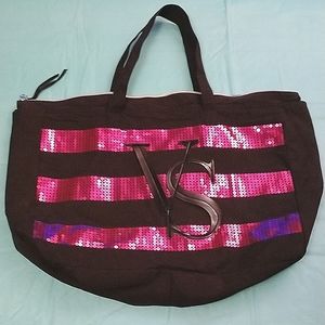 GUC Victoria's Secret Black & Pink Canvas Tote Bag